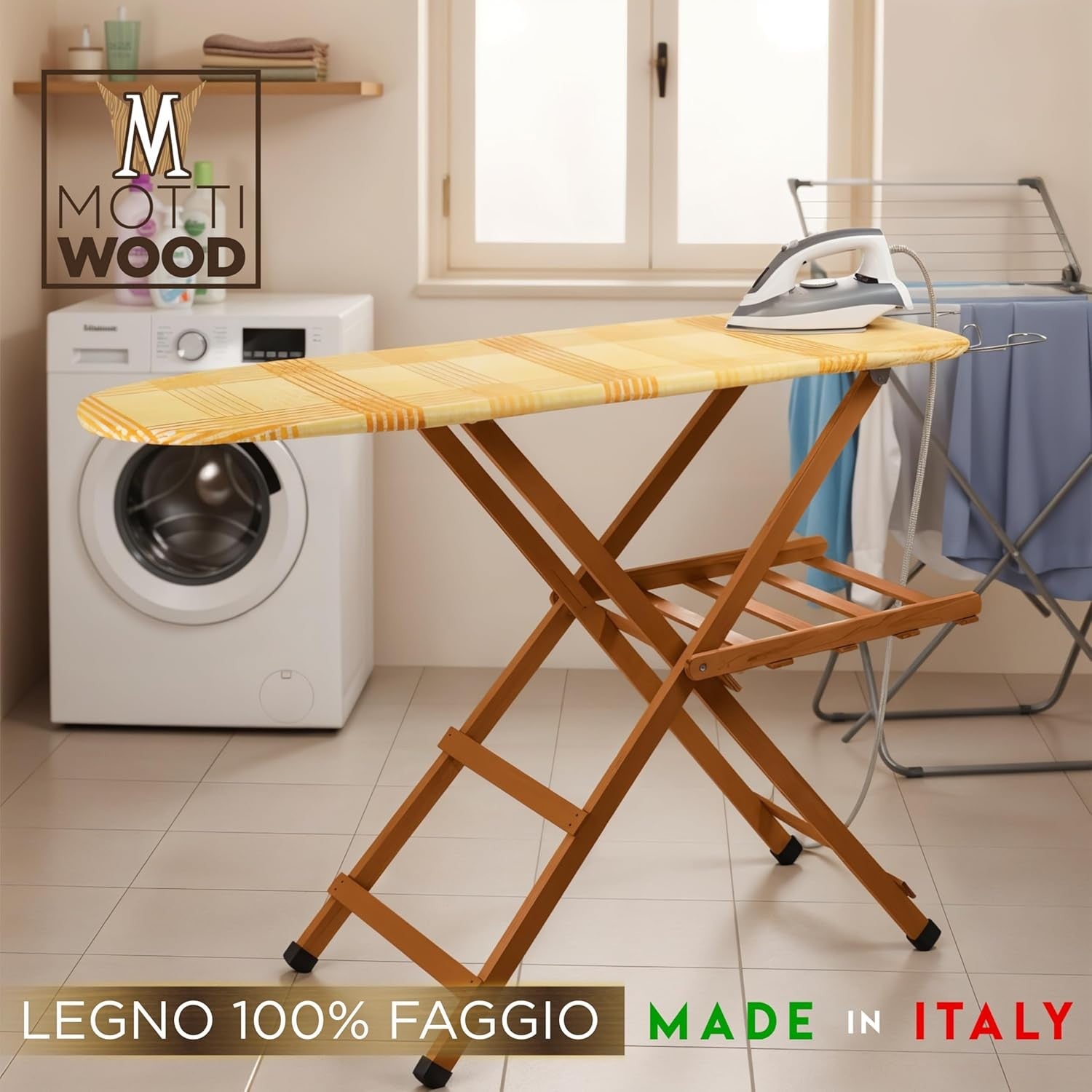 Wooden Ironing Board Adjustable Height Folding Beech Wood Large 141cm
