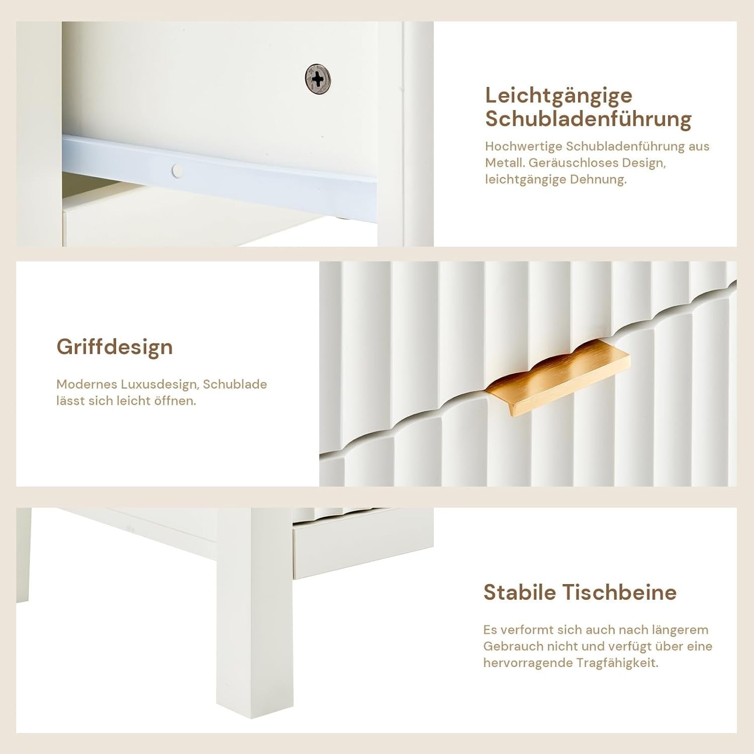 Modern White Bedside Table 2 Drawers with USB Charging Station 71x47x20cm