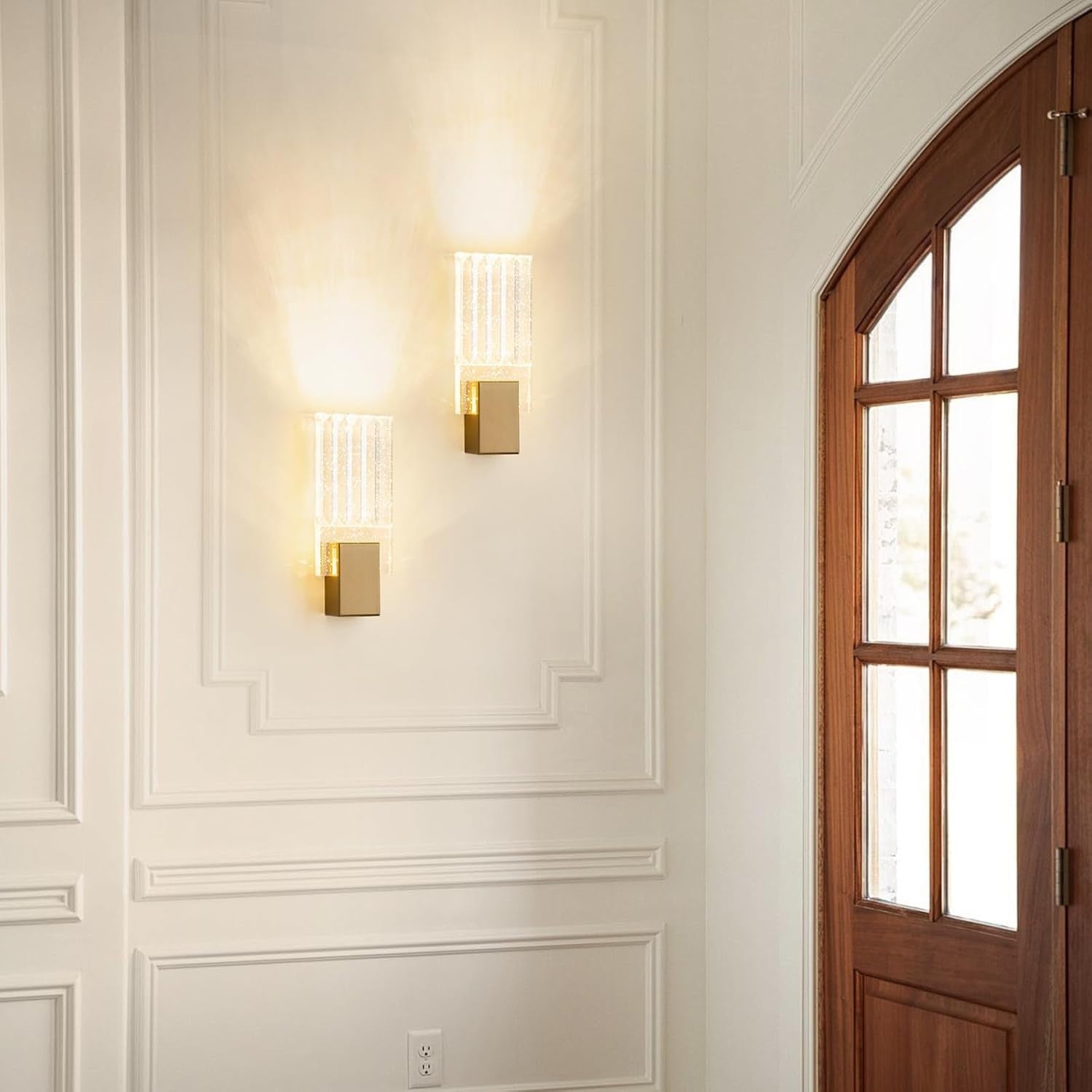 Modern Gold LED Crystal Wall Lights 2-Pack | 3-Color Luxury Indoor Sconces