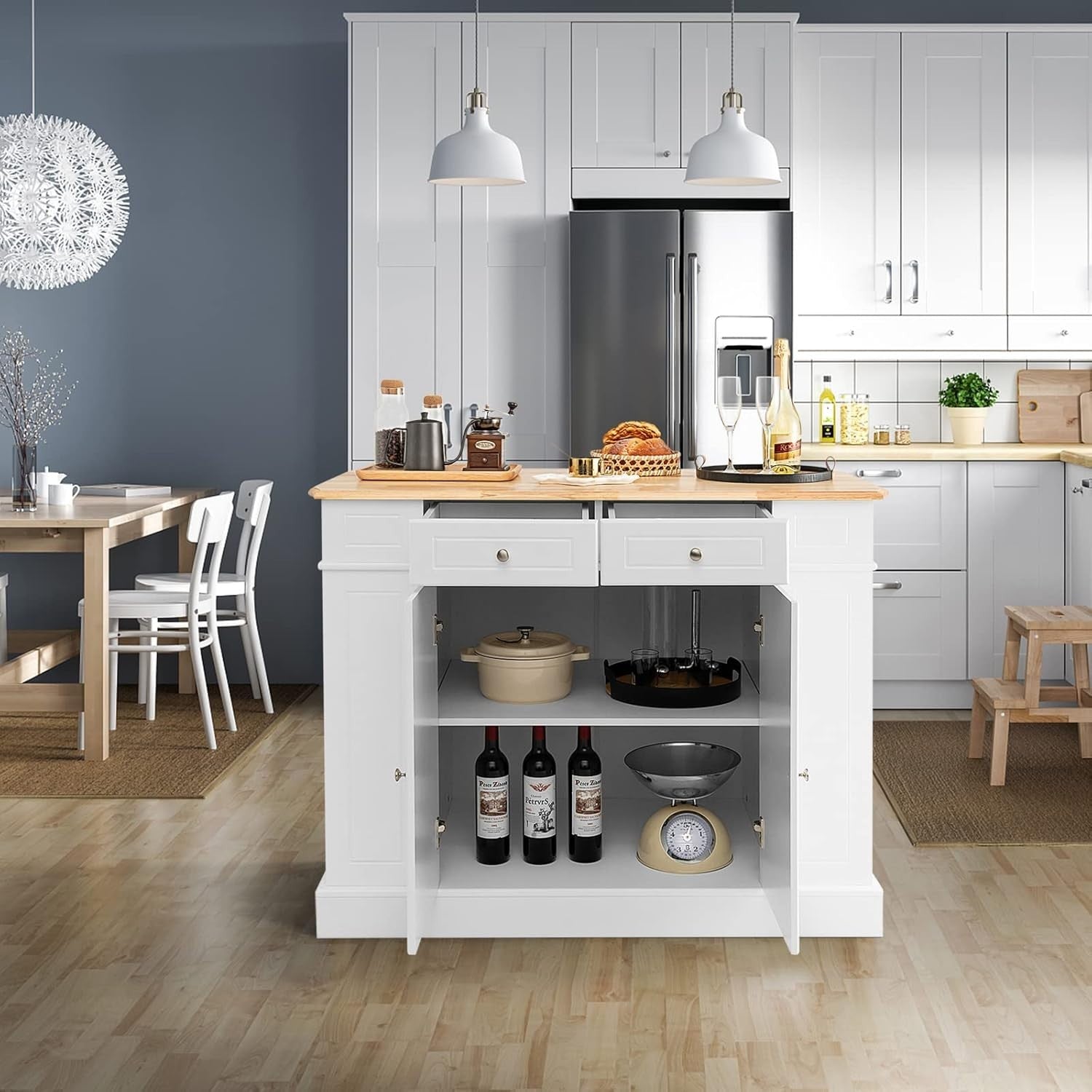 Expandable Kitchen Island Sideboard Cabinet with Storage & Adjustable Shelves, 1