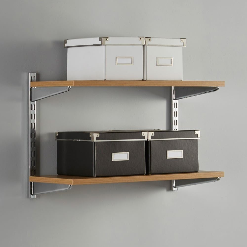 2-Tier Adjustable Chrome & Oak Wall Shelf 90x32x43cm Modern Wooden