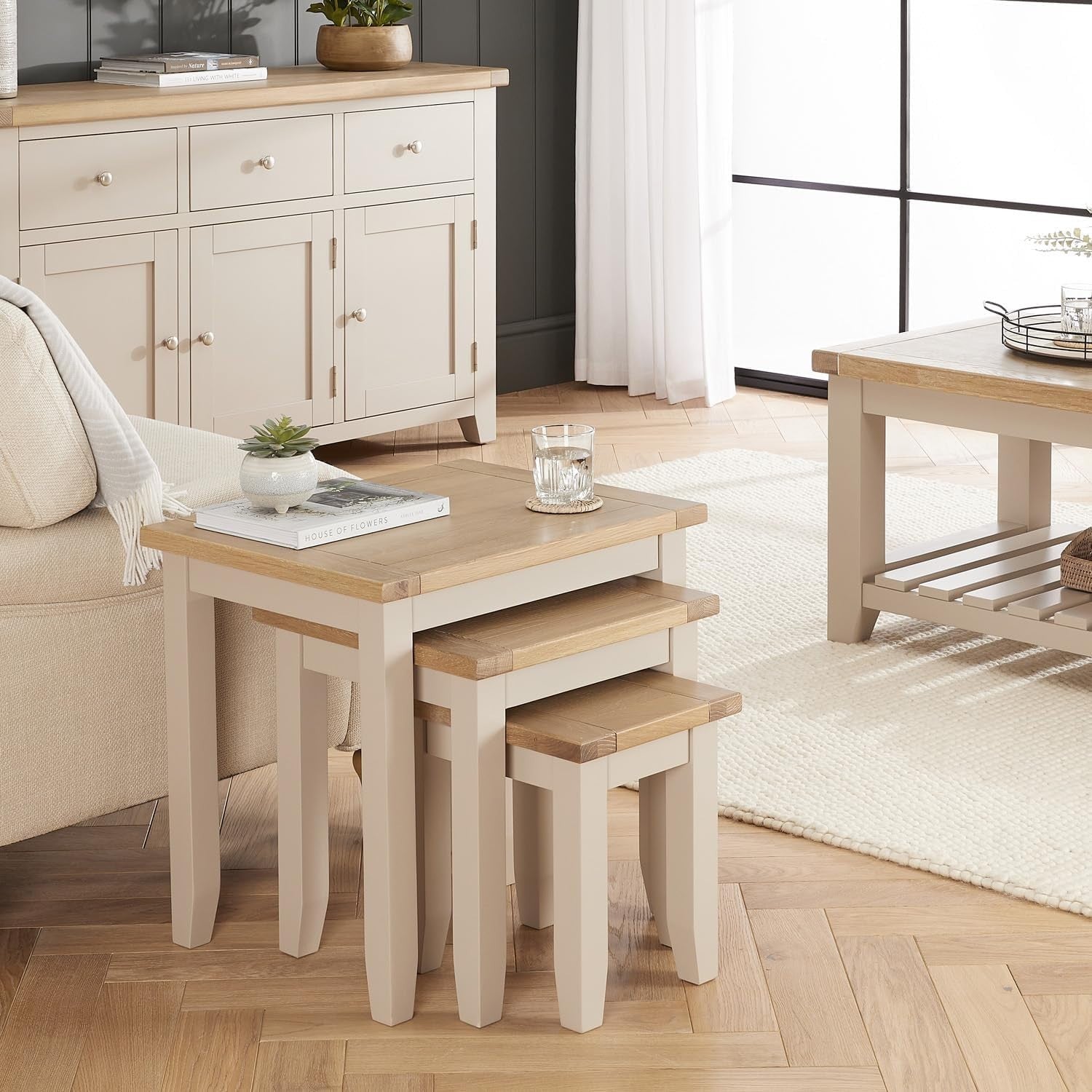 Space Saving Dove Grey Nesting Tables Wood Shaker Style Coffee Side Set