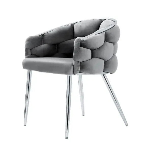Grey Velvet Dining Chair Chrome Legs Modern Bubble Back Accent Seat