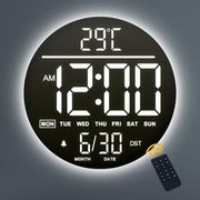 White LED Digital Wall Clock 10 Inch Remote Control Night Light Display