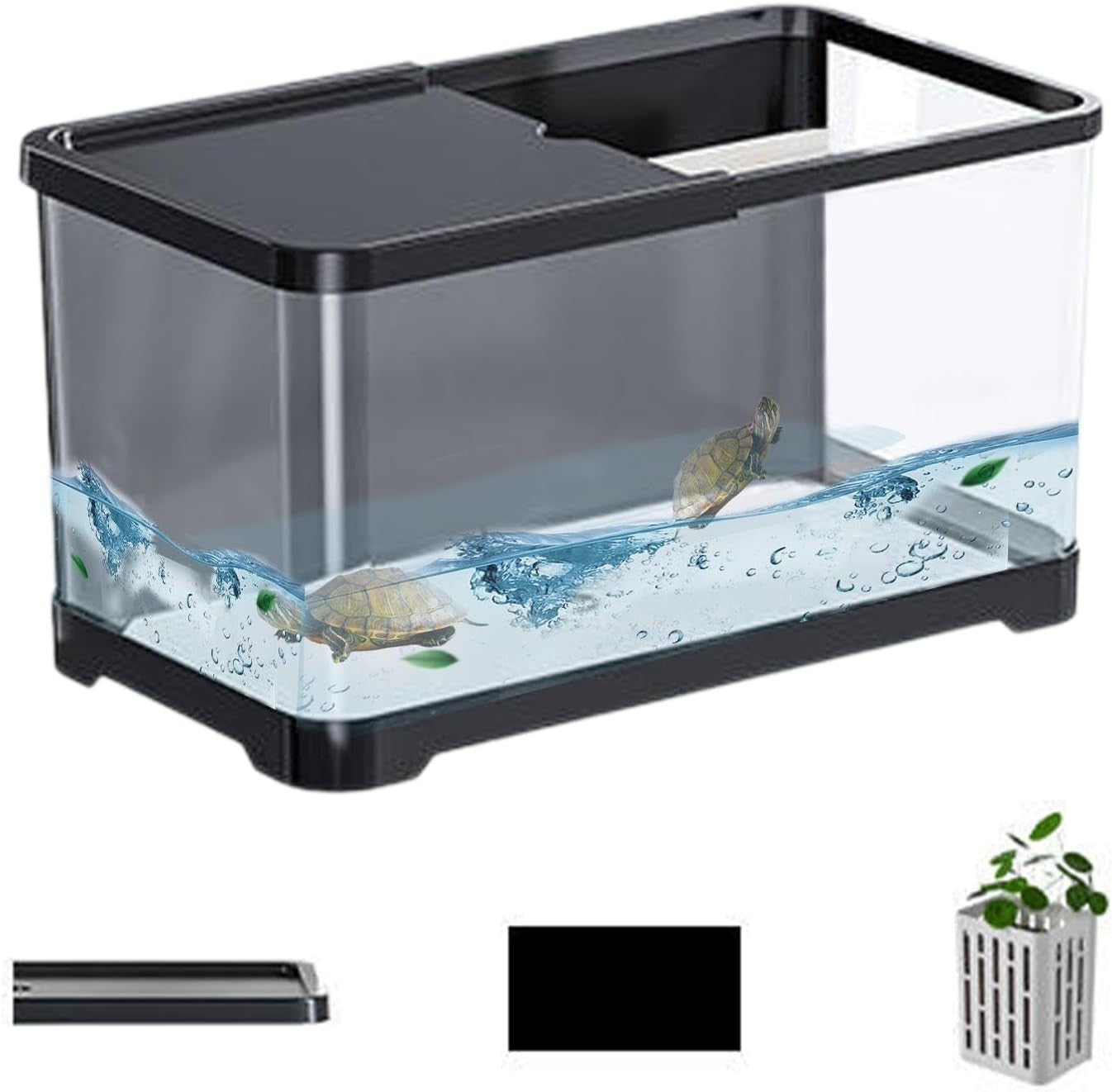Small Aquarium Kit 1.5 Gallon Desktop Fish Tank w/ Basket Black