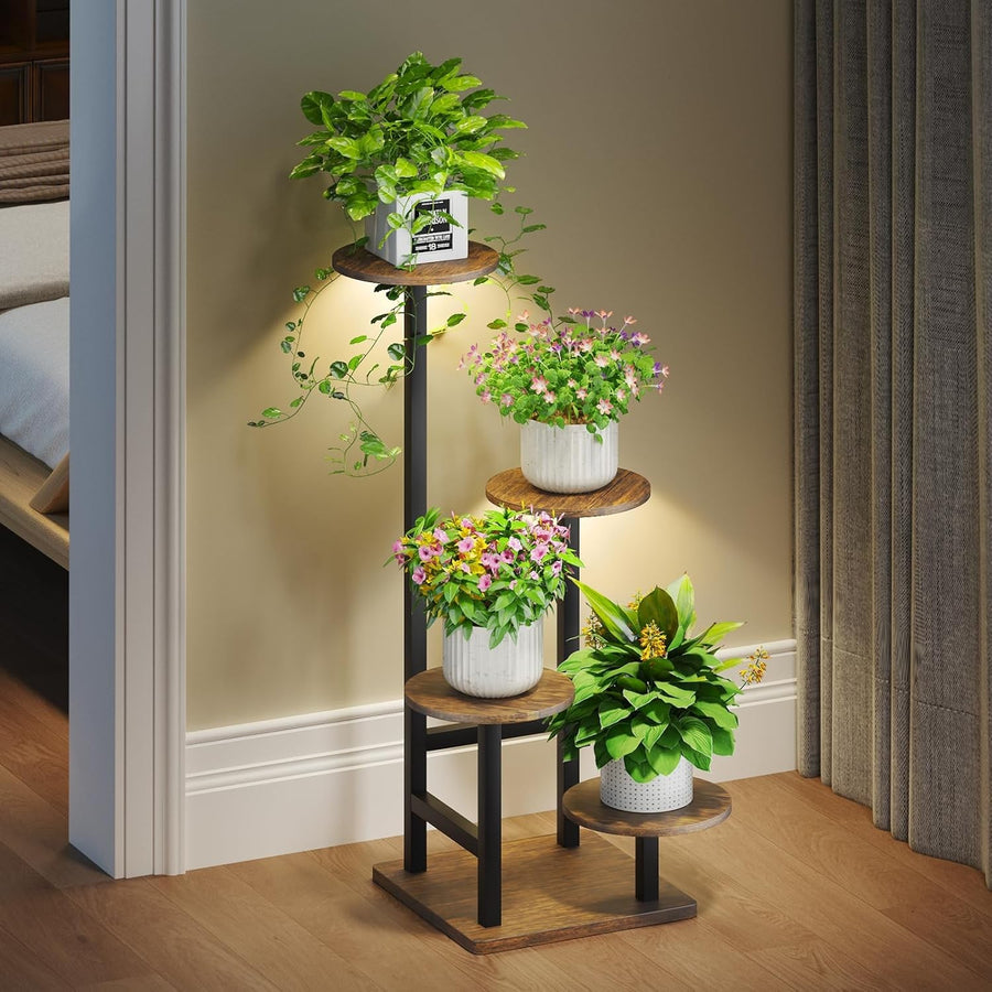 4-Tier Metal Plant Stand with Adjustable Grow Light & Hook | Indoor Corner Shelf