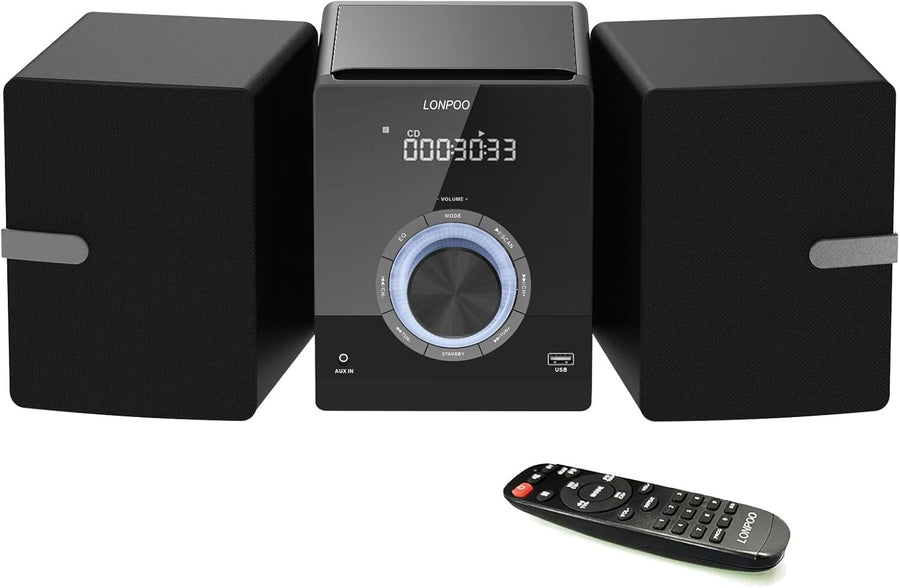 Compact HiFi Stereo System Bluetooth CD Player FM Radio USB AUX 40W Speakers