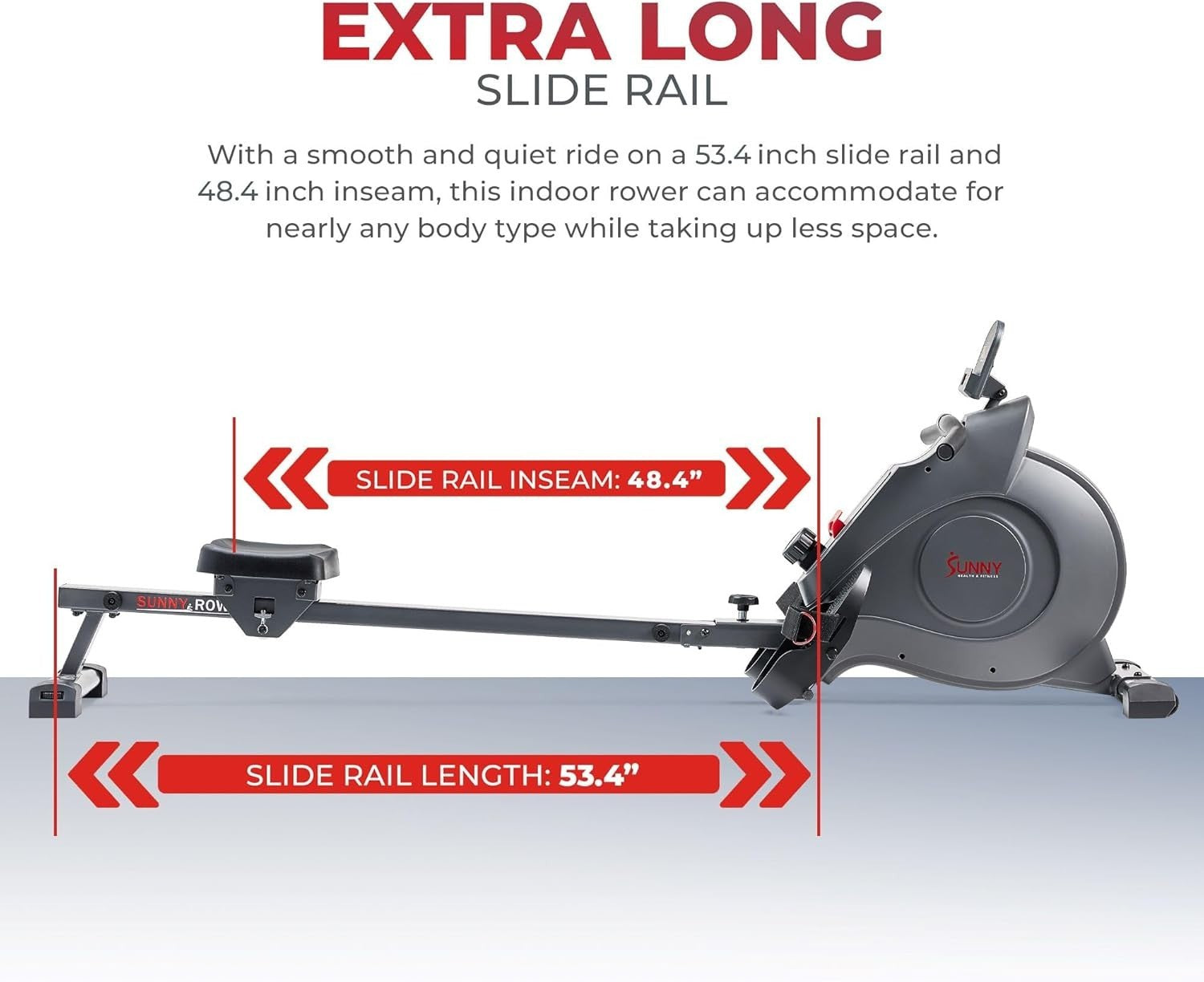 Smart Magnetic Rowing Machine 8-Level Quiet Rower LCD App Long Rail 250lb