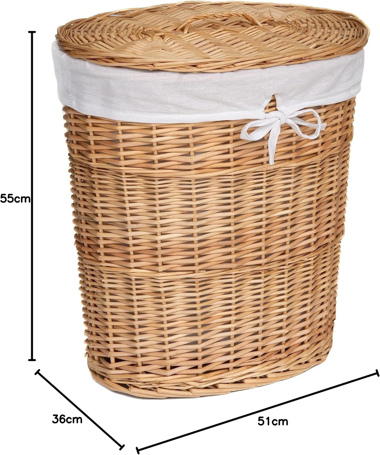 Large Oval Wicker Laundry Basket with Lid, Natural Willow Hamper 51×37×59cm