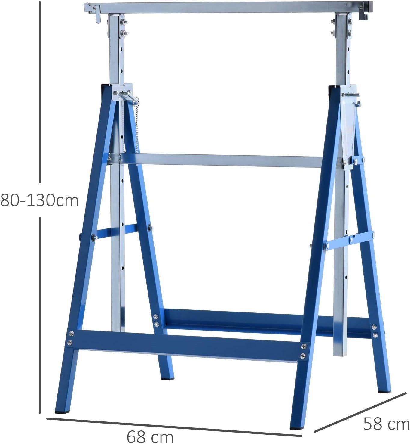 2x Adjustable Telescopic Sawhorse Folding Steel Trestle Work Bench Blue 80–130cm