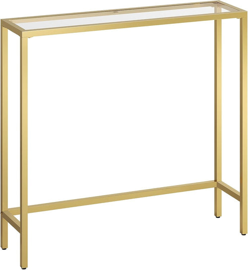 Tempered Glass Console Table Slim Gold Frame for Entryway & Living Room