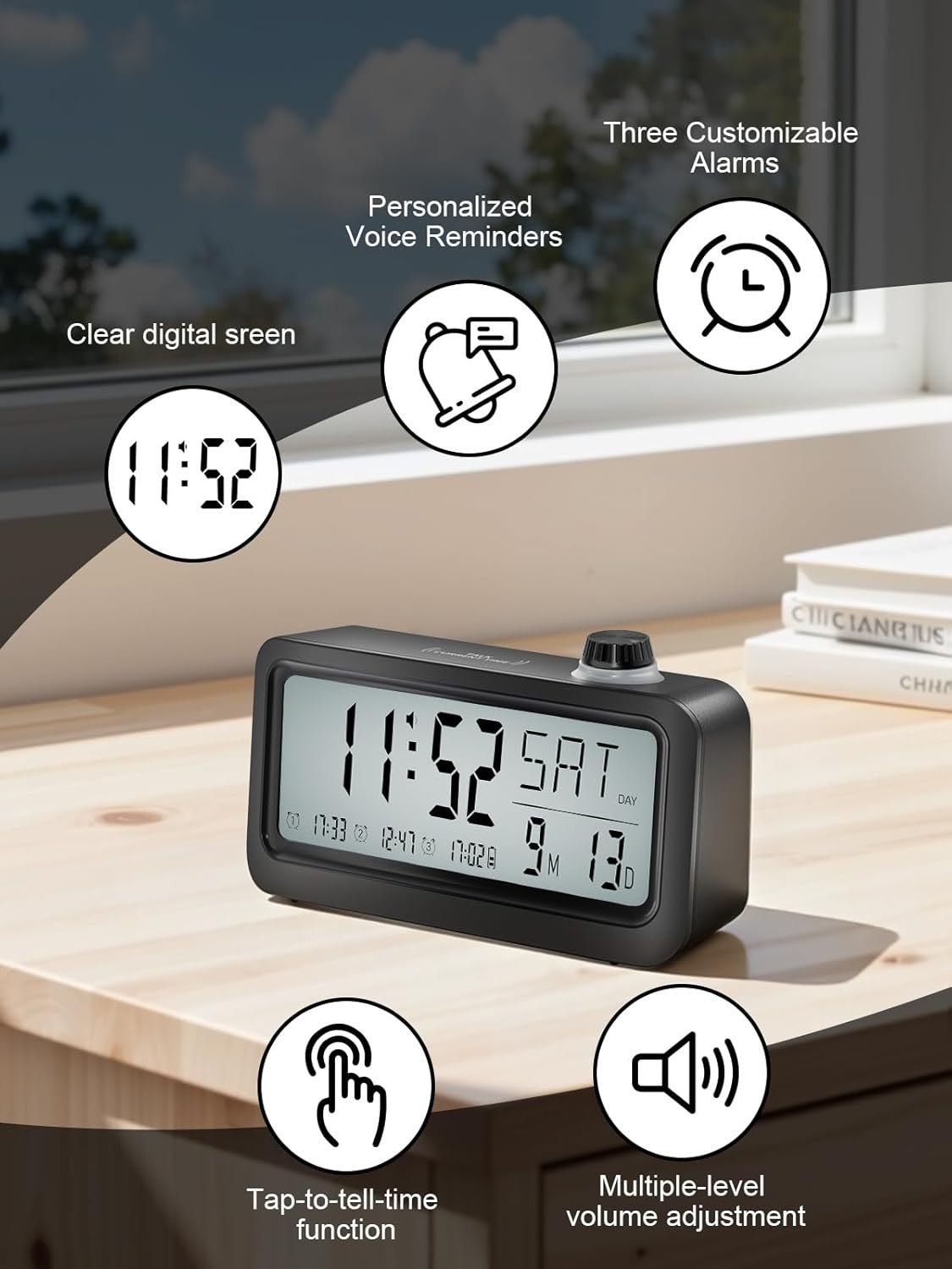 Medication Pill Reminder Talking Alarm Clock Rechargeable Voice Recording