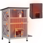 Weatherproof Insulated 2-Level Outdoor Cat House with Escape Doors & Balcony