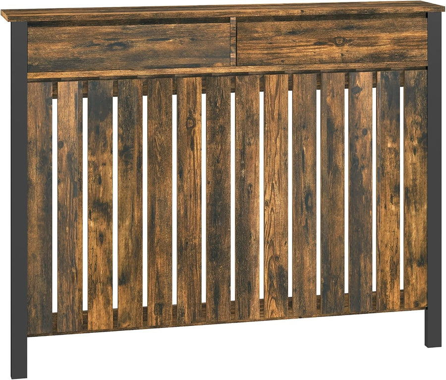 Rustic Brown Radiator Cover with Drawers Industrial Wood Cabinet 119x93cm
