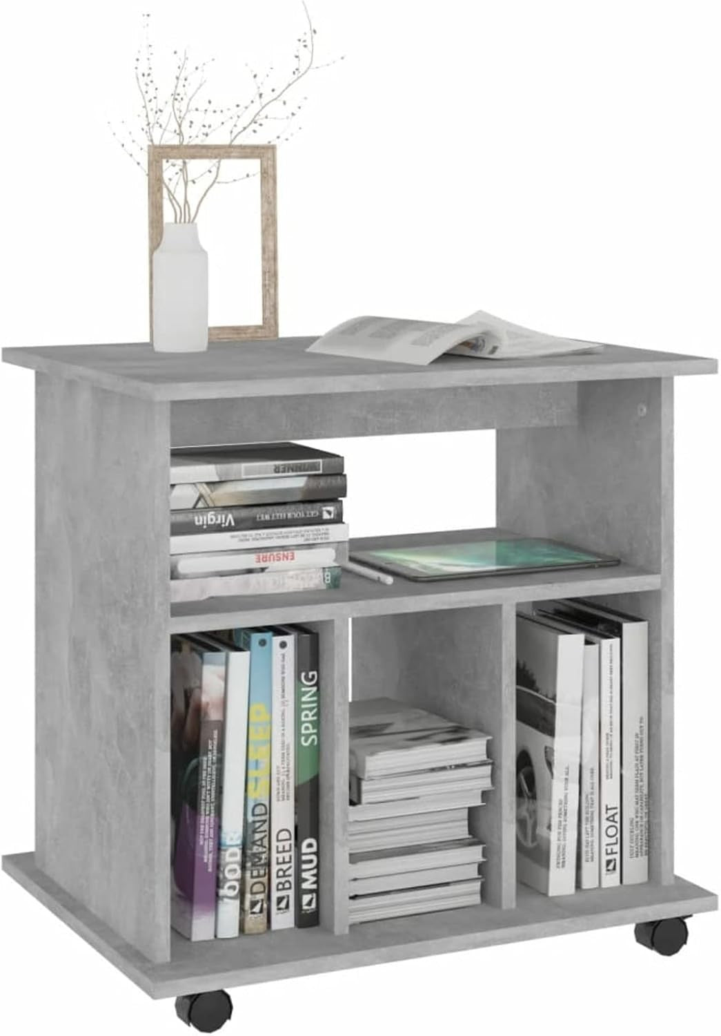 Concrete Grey Rolling File Cabinet Wooden Under Desk Storage Unit
