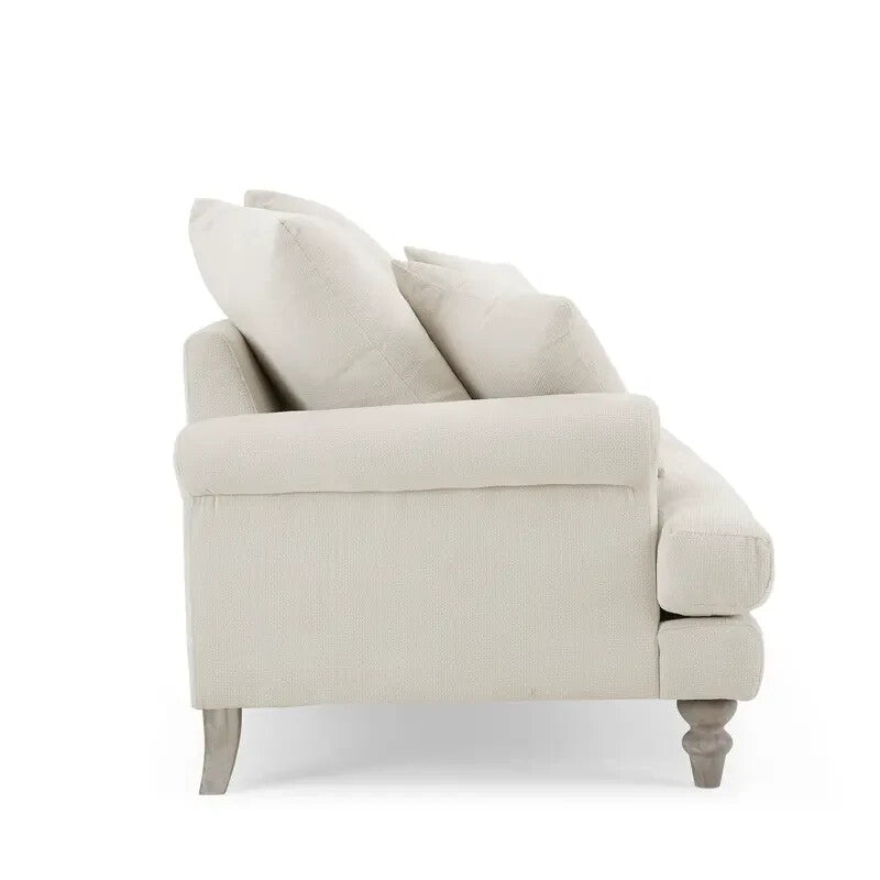 Ivory Linen 2 Seater Sofa with Scatter Cushions | Deep Plush Seating