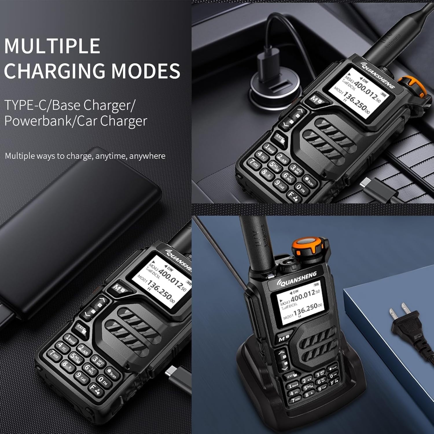 Dual Band Walkie Talkies 5W Long Range NOAA VOX LCD w Earpiece Cable