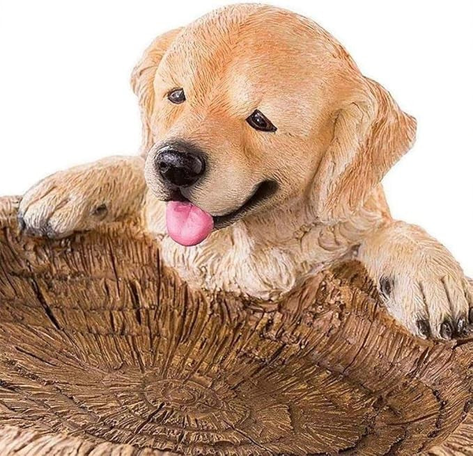 Dog Bird Bath Feeder – Polyresin Garden Ornament Outdoor Animal Sculpture Décor