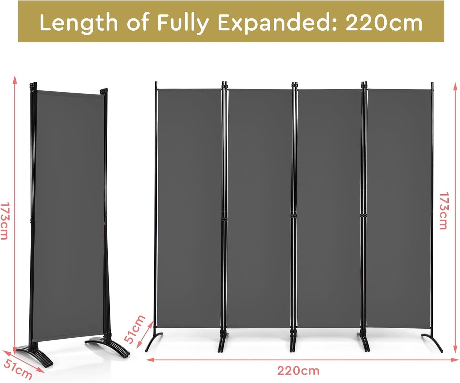 4 Panel Folding Room Divider Privacy Screen – Freestanding Partition Wall for Be