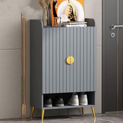 Modern Shoe Cabinet Grey 2 Door Cupboard with Open Shelf & Adjustable Shelves