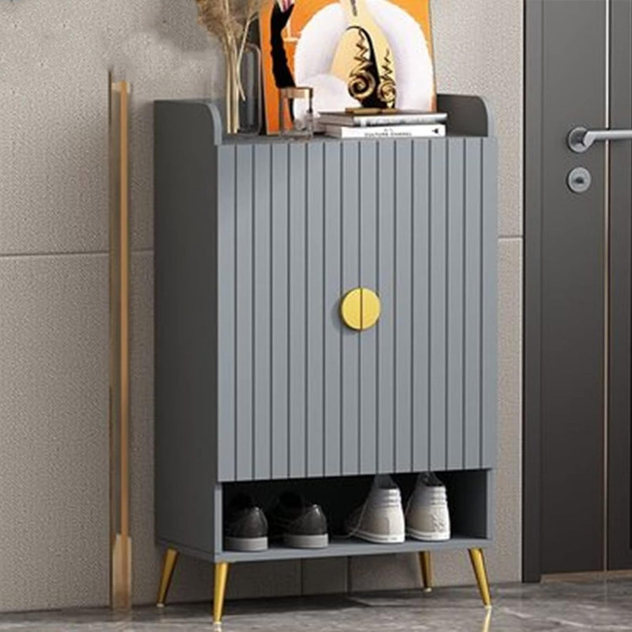 Modern Shoe Cabinet Grey 2 Door Cupboard with Open Shelf & Adjustable Shelves