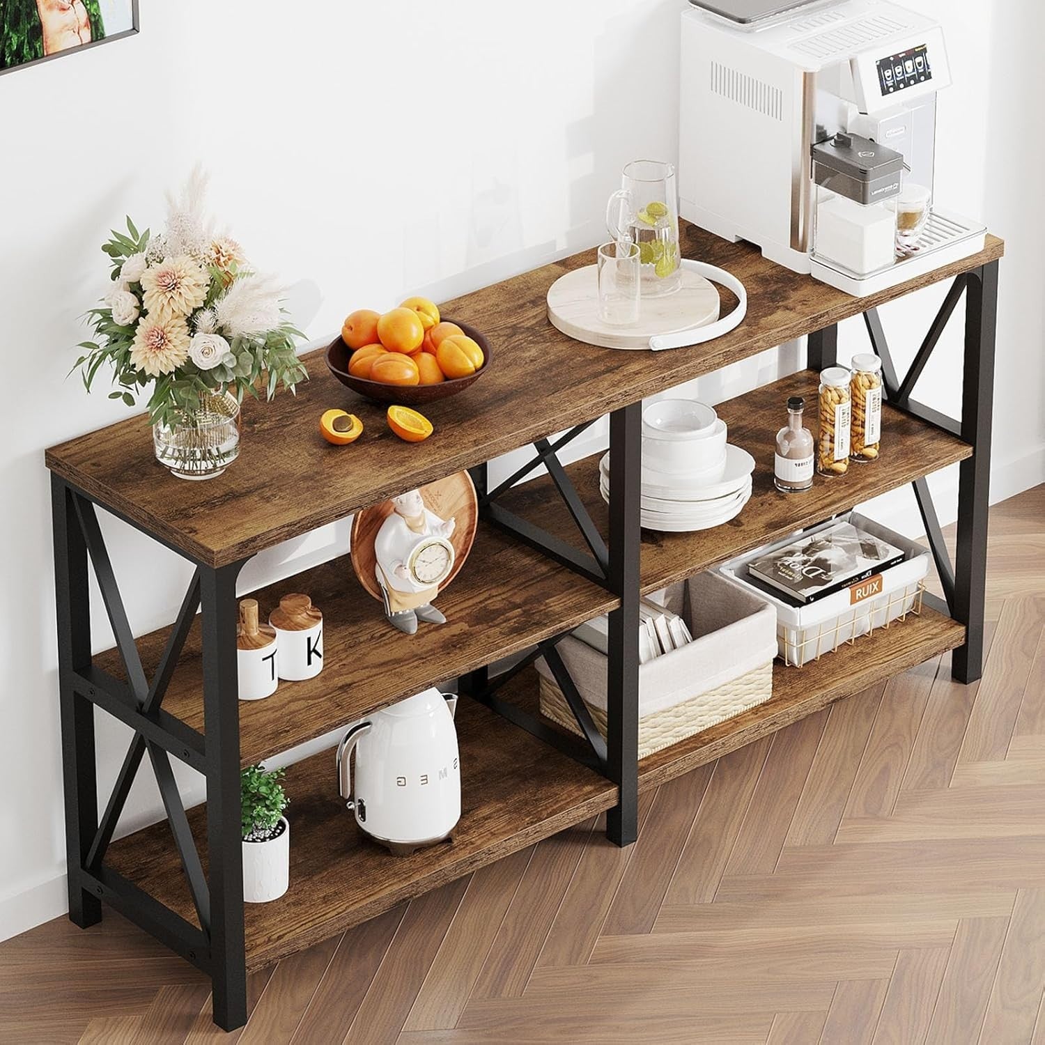 Rustic Console Table 3-Tier Wood Shelf for Entryway Sofa Hallway 55in