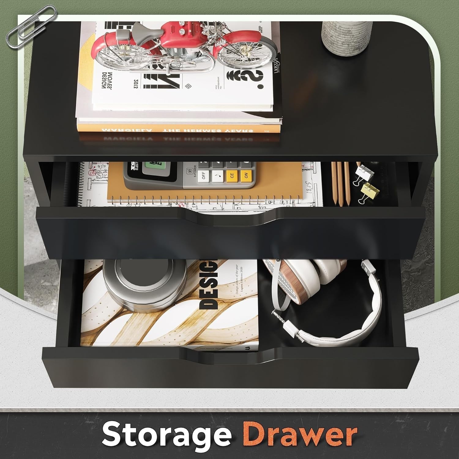 Black Mobile File Cabinet 47x40x65cm 5 Drawer Printer Stand