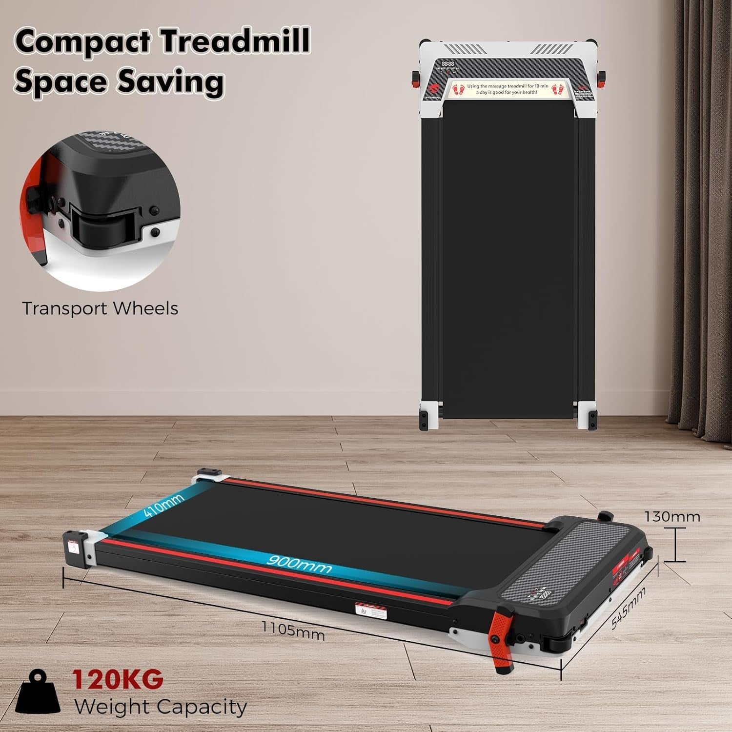 Under Desk Treadmill with Foot Massager 6% Incline LED Display Home/OfficeUnder