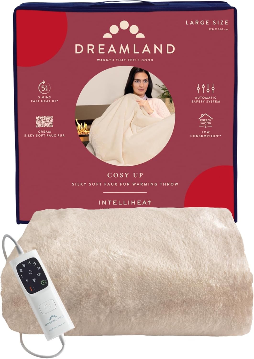 Electric Heated Throw Blanket 160x120cm Faux Fur 6 Heat Settings Timer