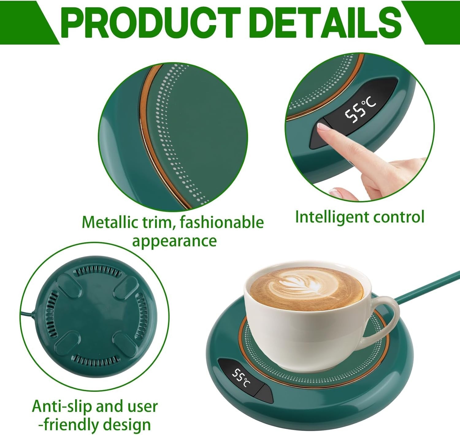 USB Coffee Mug Warmer 3 Temp LED Display 8H Auto Shut Off