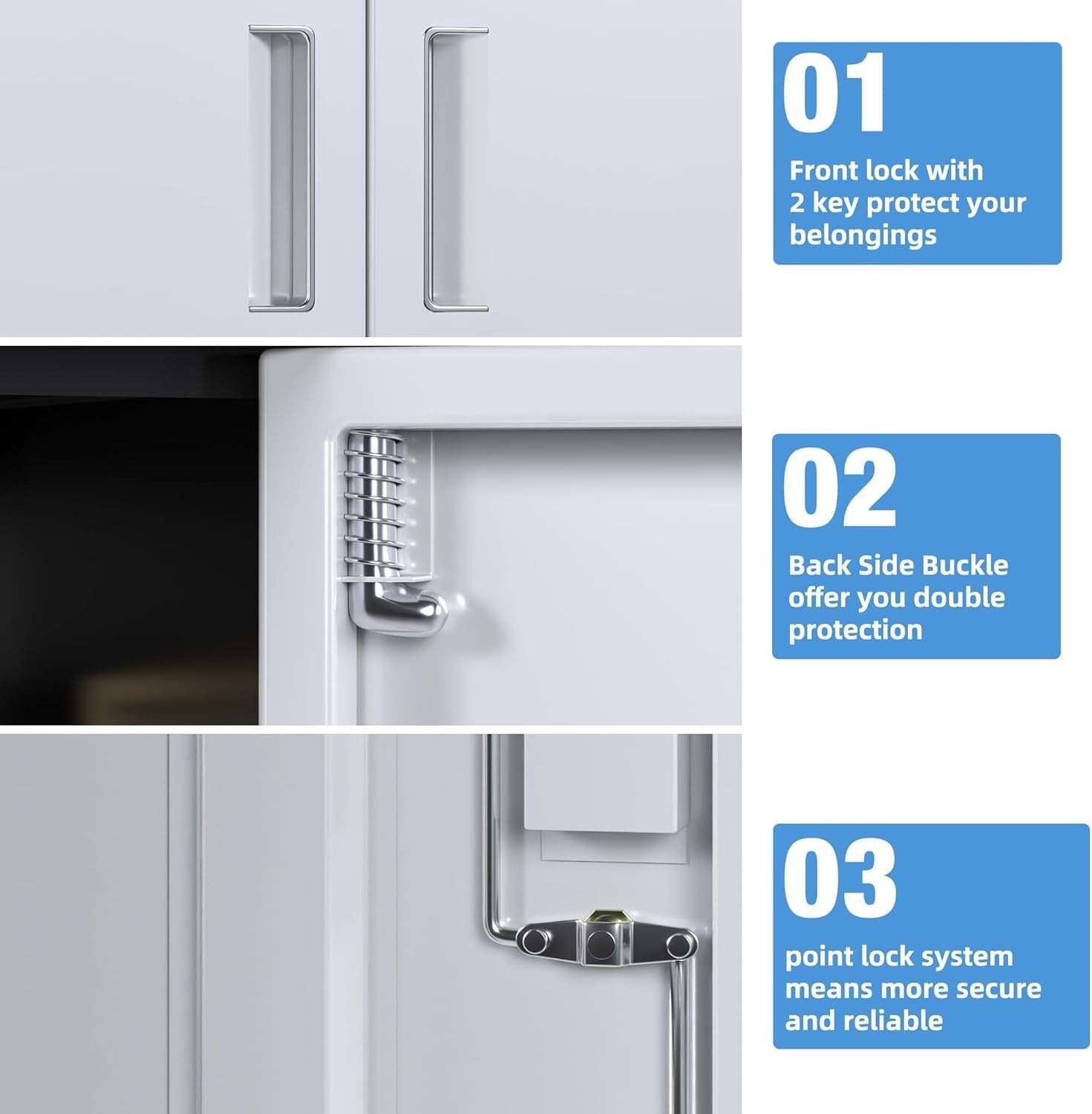 Lockable Steel Storage Cabinet 2 Doors 3 Adjustable Shelves 140x80x40cm