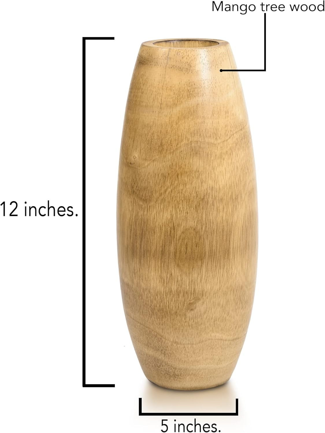 Handcrafted Wooden Flower Vase Tall Natural Wood Grain Home Decor 30cm