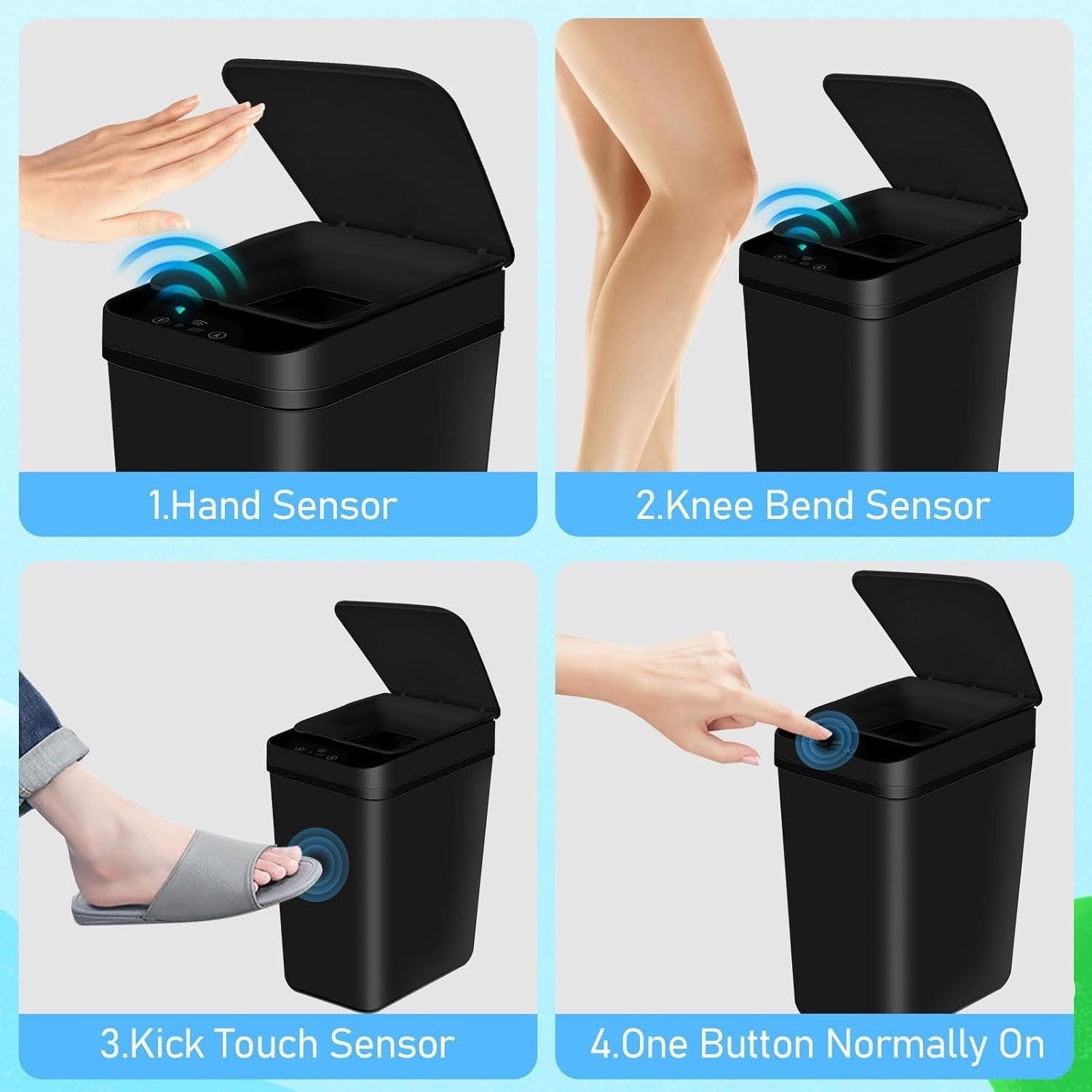 2 Pack Touchless Motion Sensor Bins 12L & 18L Slim Black