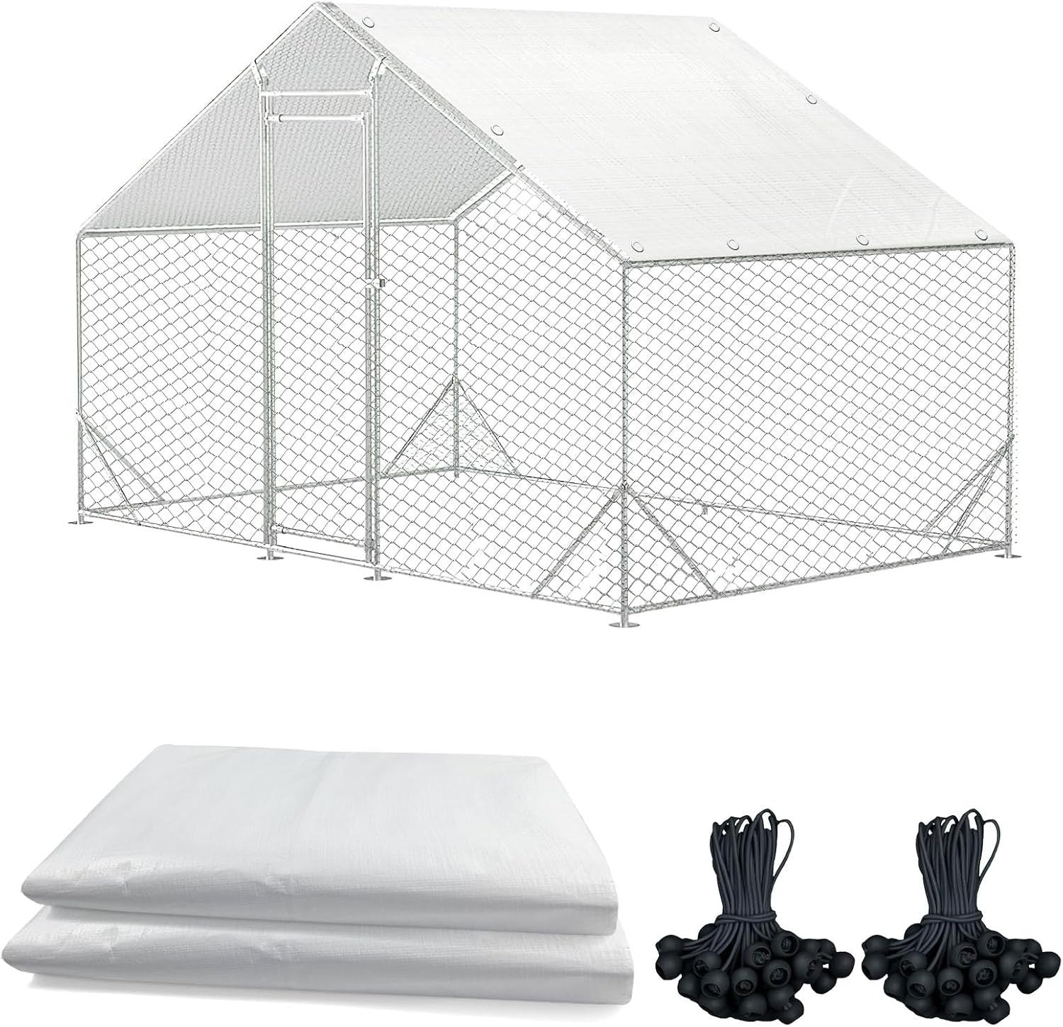 2PCS Chicken Coop Cover 11.5x6.5ft Waterproof UV Tarp Bungee
