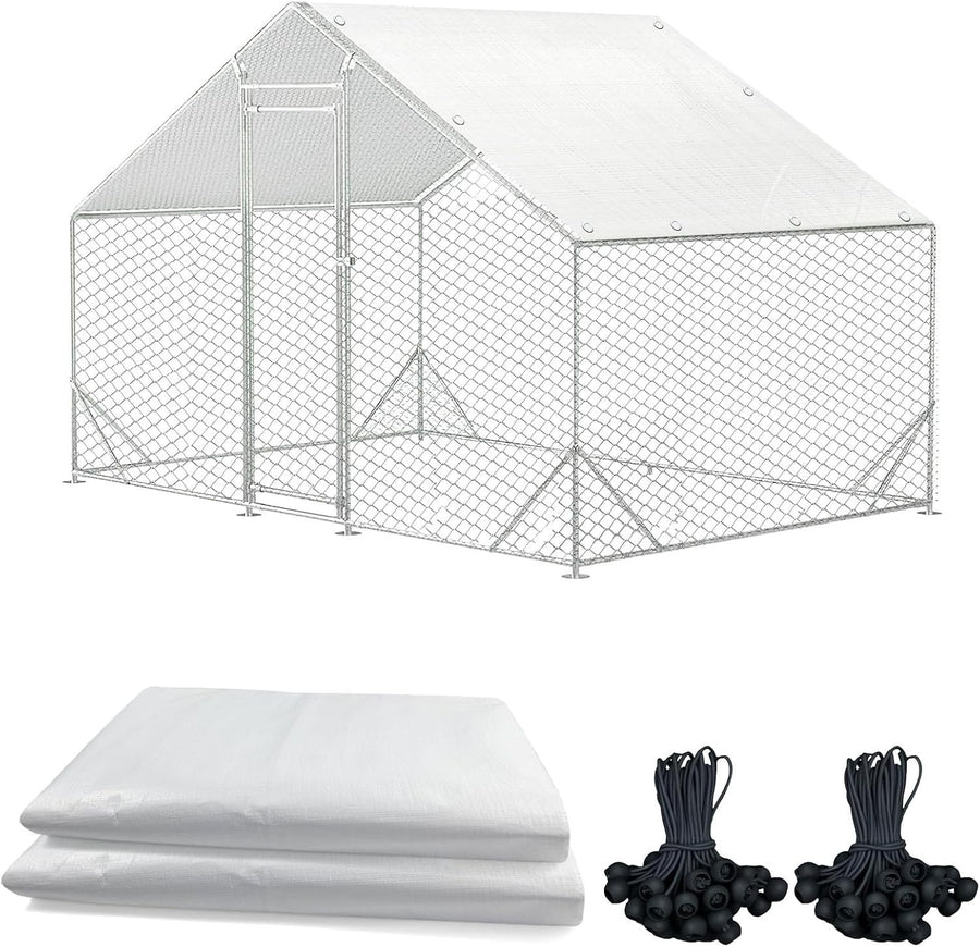 2PCS Chicken Coop Cover 11.5x6.5ft Waterproof UV Tarp Bungee