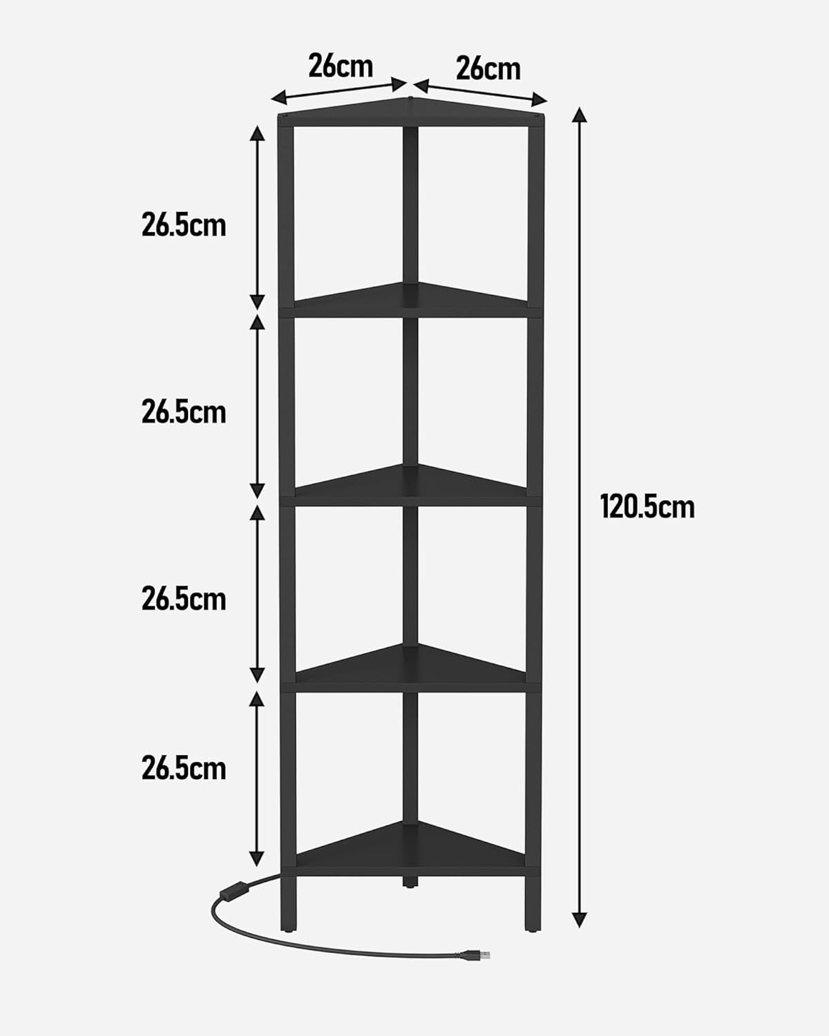 5-Tier Corner Bookshelf with LED Lights Slim Display Storage Unit for Small Spac