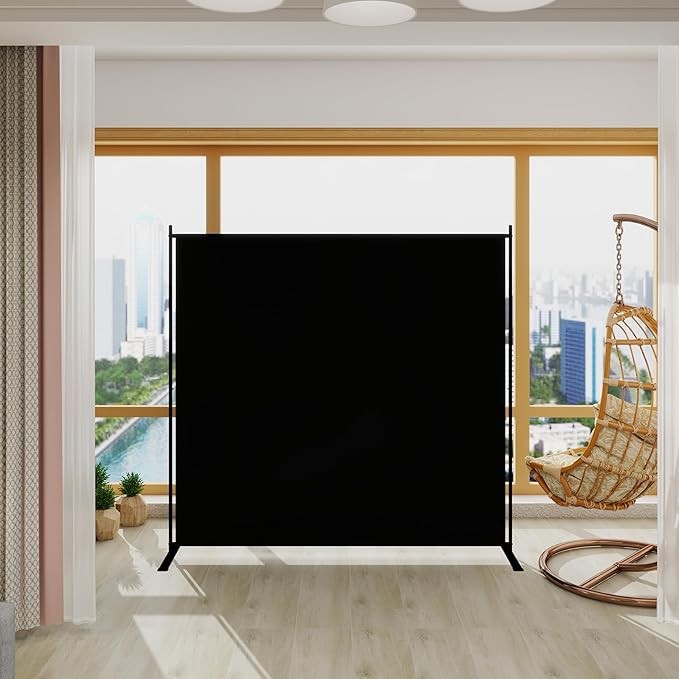 6ft Folding Room Divider – Black Privacy Screen Wall for Home Office Bedroom