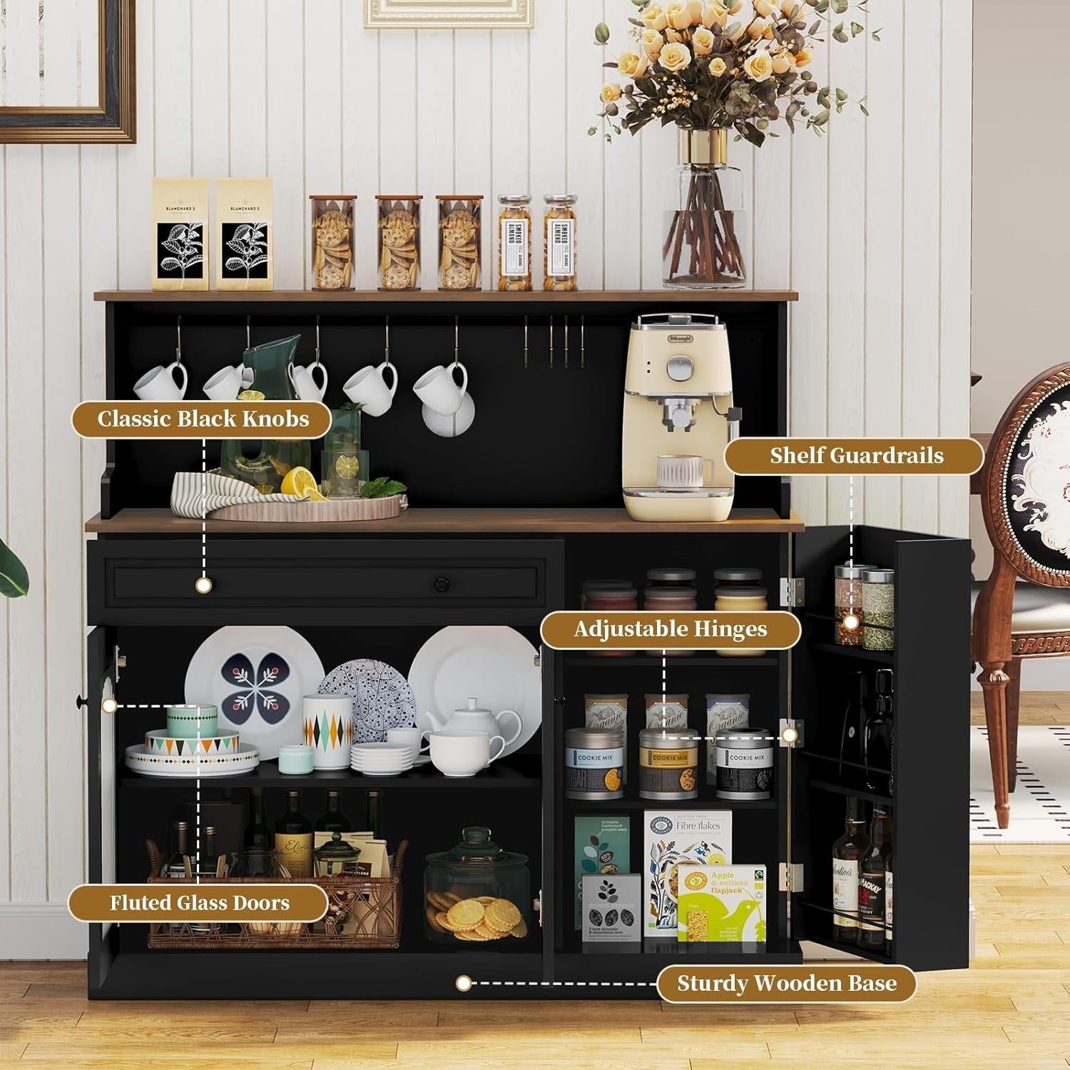 Kitchen Pantry Cupboard Microwave Cabinet Coffee Station Black