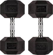 20kg Hex Dumbbells Pair Rubber Coated Anti Roll Home Strength Weights