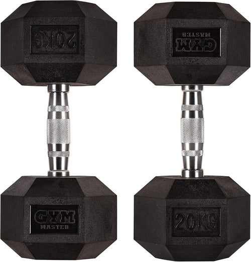 20kg Hex Dumbbells Pair Rubber Coated Anti Roll Home Strength Weights