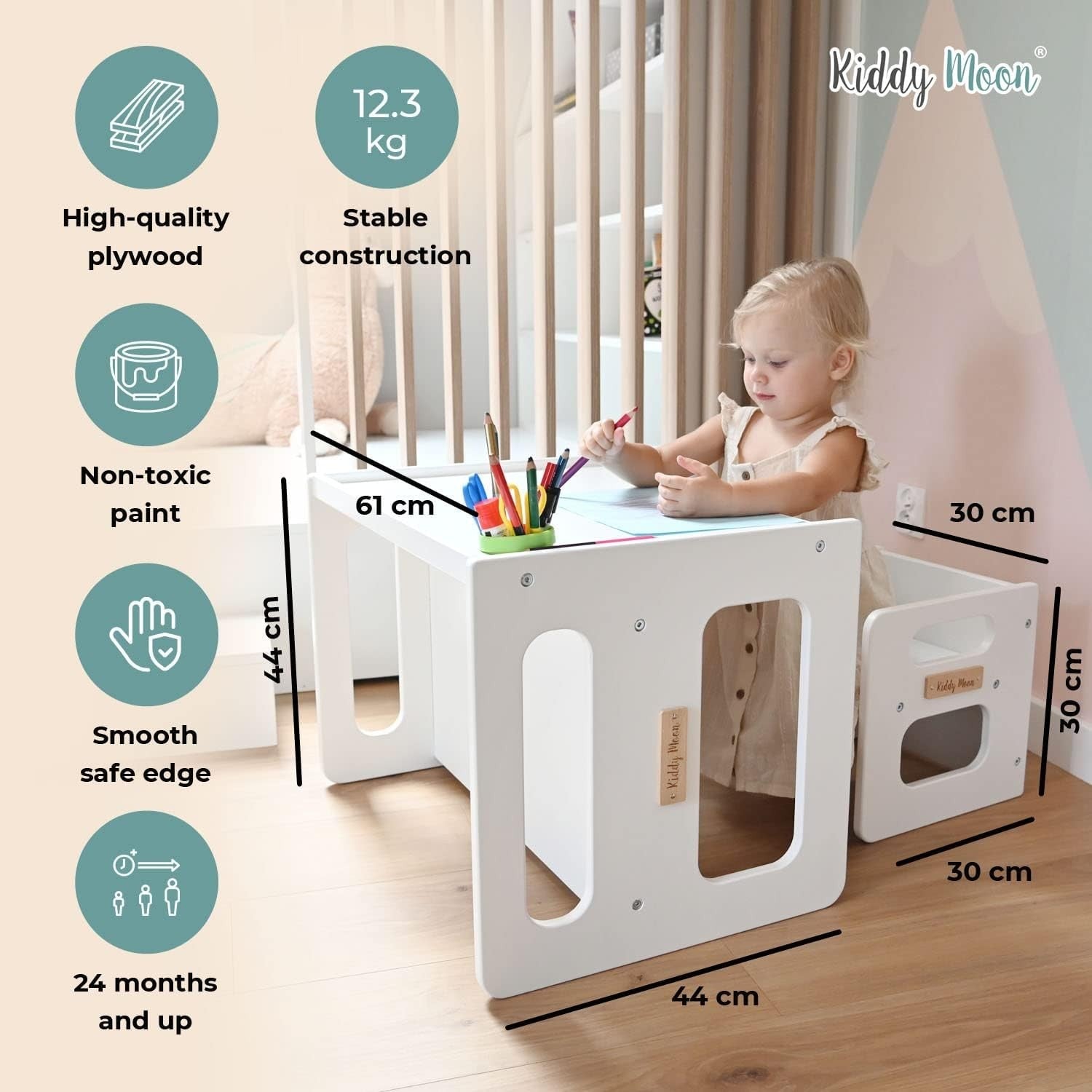 Kids Wooden Table & Chair Set with Rounded Edges Safe Non-Toxic Paint