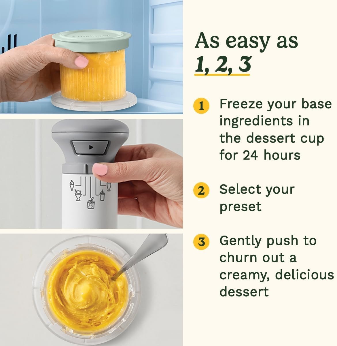Frozen Dessert Maker Ice Cream Slushie Milkshake Machine with 3 Cups