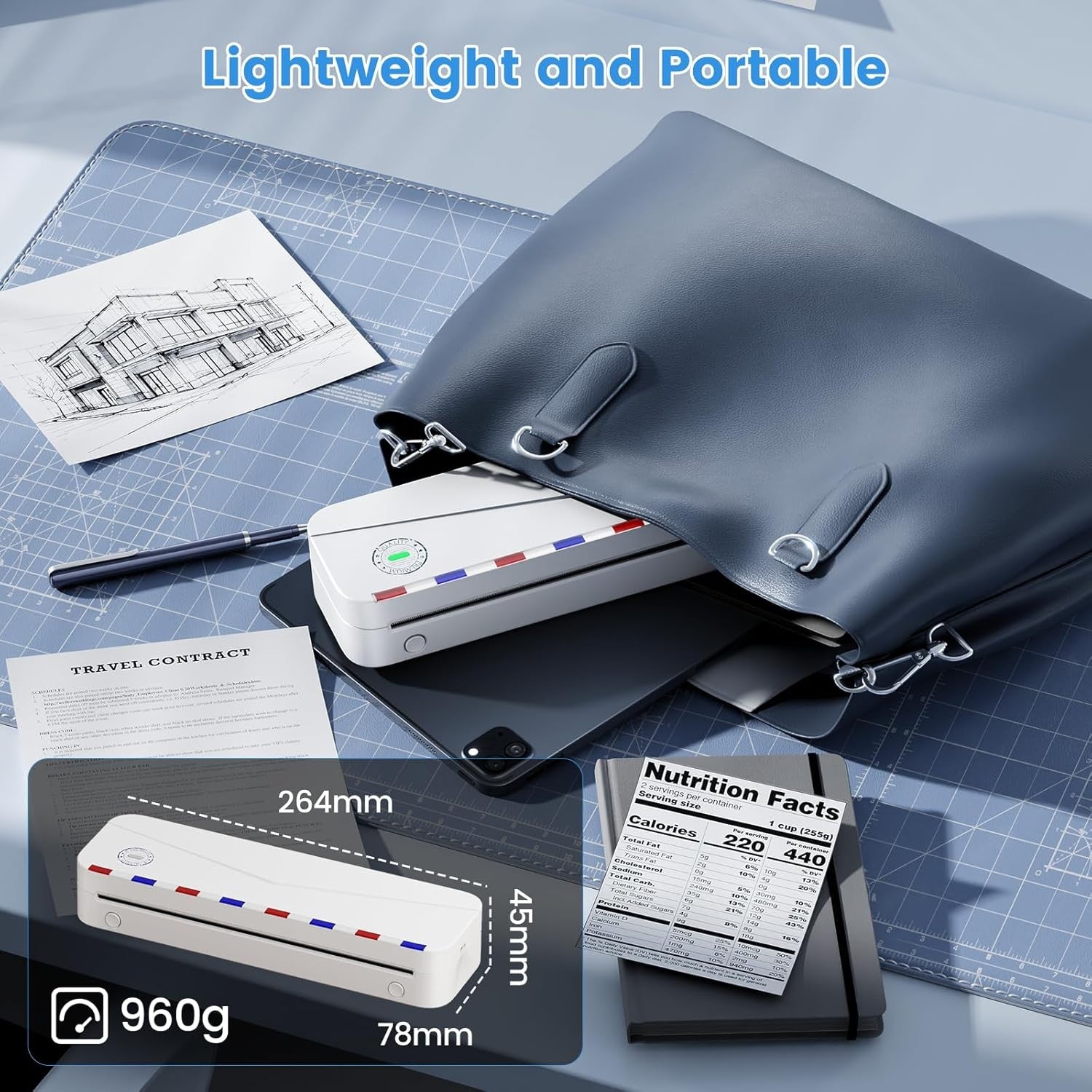 White A4 Portable Thermal Printer 300DPI Wireless Bluetooth