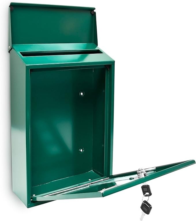 Secure Wall Mounted Mailbox Green Metal Locking Post Box 25x40cm Modern Design