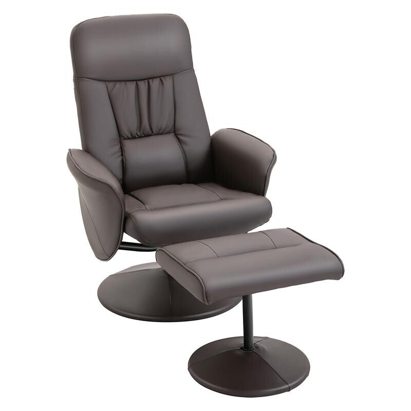 Luxury Recliner Armchair w/ Footstool Swivel Faux Leather Lounge Seat