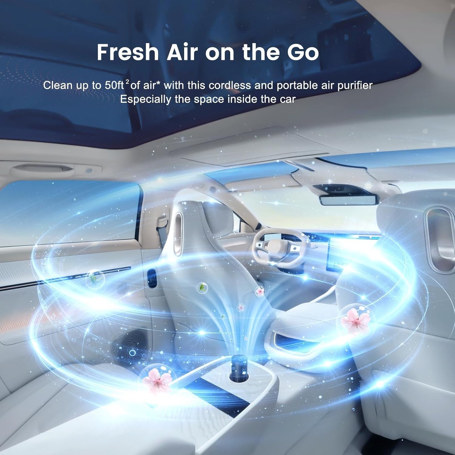 Mini Car Air Purifier HEPA Cordless Quiet 15dB Smoke Odour
