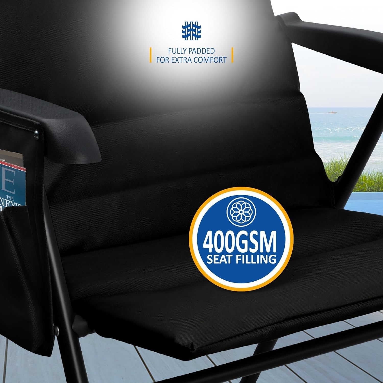 Luxury Padded Folding Recliner Chairs Set of 2 Outdoor Garden Camping Deck