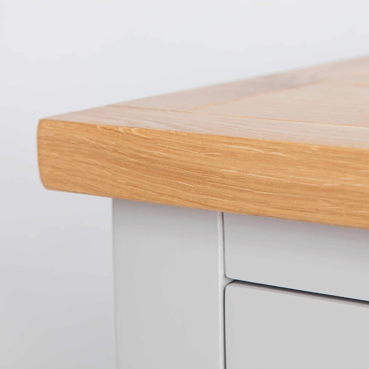 Solid Wood Grey Sideboard Cabinet with 2 Drawers & Oak Top for Hallway