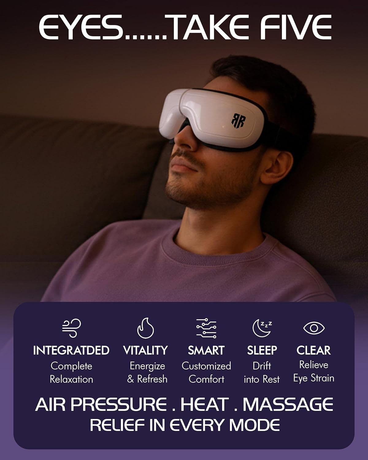 Heated Eye Massager 6 Modes Bluetooth Heat Compress Mask