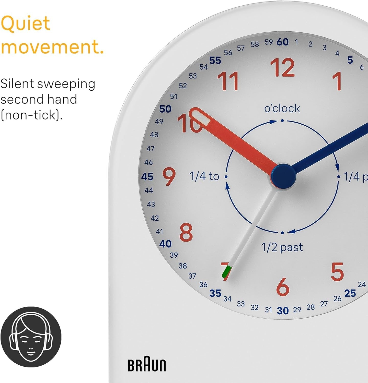 White Analogue Time Teacher Alarm Clock Silent Quartz Backlight Snooze